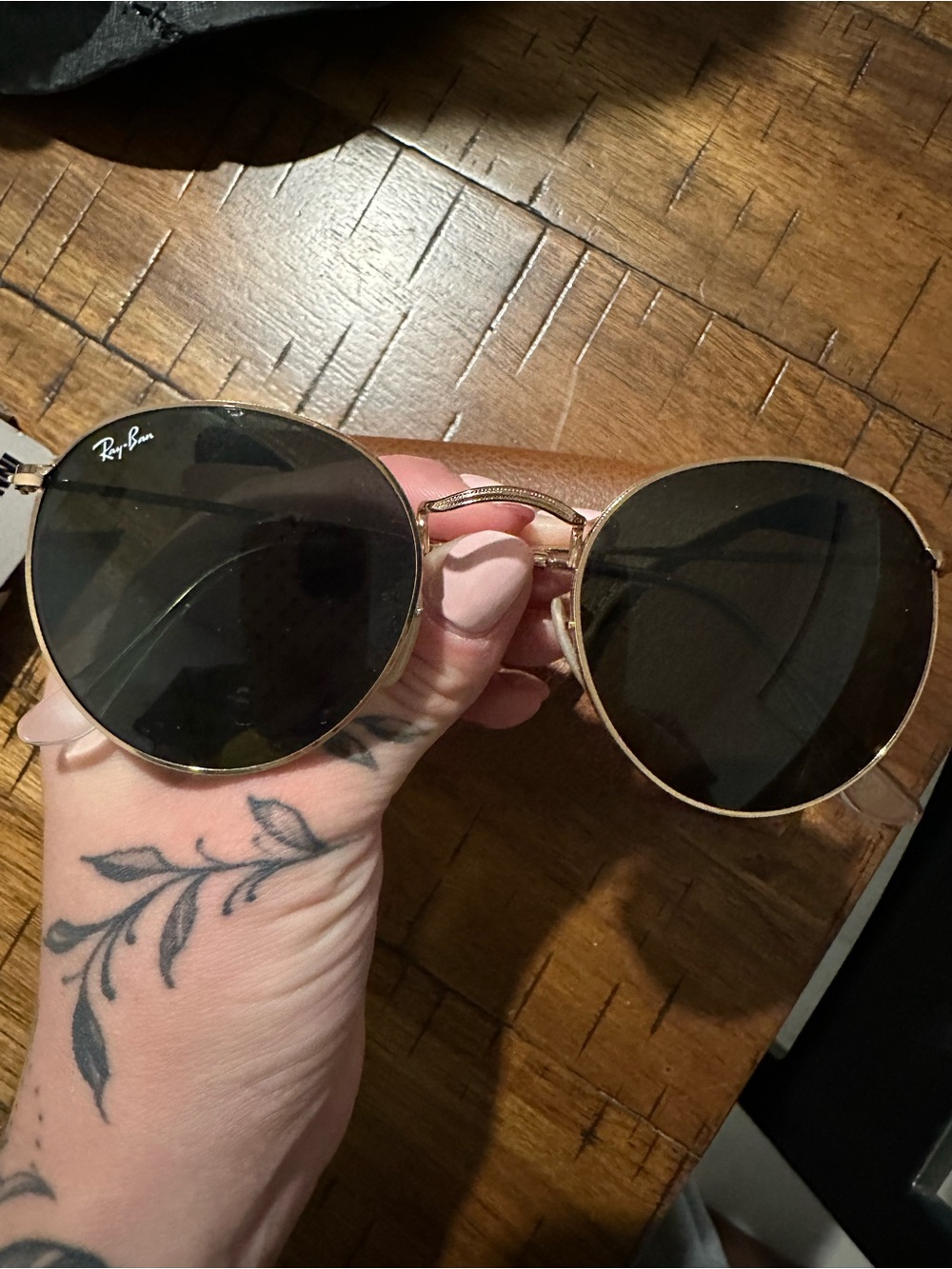 Ray-Ban Gold Frame Sunglasses with Black Lenses